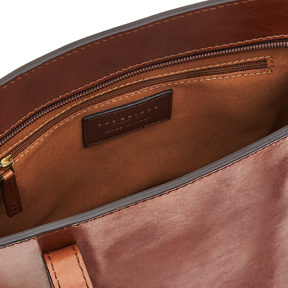 Borsa shopper pelle chiusa con zip MARRONE/ORO | The Bridge