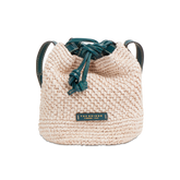 Borsa secchiello in pelle e paglia di Vienna - BLUE | The Bridge