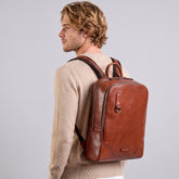 Zaino in pelle porta pc uomo due zip - Marrone | The Bridge